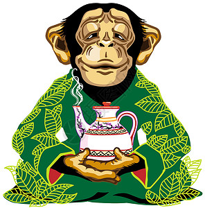 五宝茶拿着茶宝的黑猩猩插画