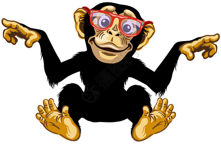 菲律宾眼镜猴戴眼镜的快乐黑猩猩插画