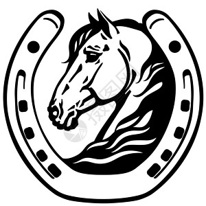 马头标识马蹄铁中的马头插画