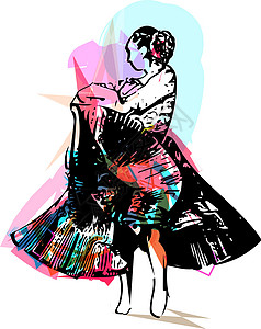 炫舞涂鸦素材女人跳舞的插图涂鸦展示旗帜音乐女士草图传统戏剧性展览舞蹈家插画