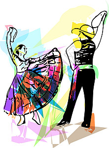 民间舞者情侣跳舞的插图舞蹈家拉丁舞者展览绘画戏剧性节日艺术舞蹈旗帜插画