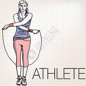 女子跳远运动员女子跳绳训练的插图损失运动装绘画女士健身房运动员护理成人重量女性设计图片