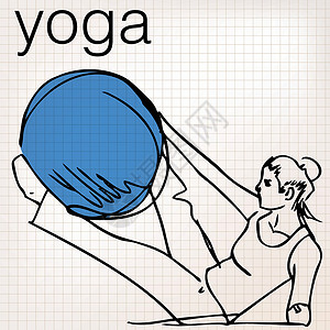 瑜伽垫瑜伽球女性稳定球健身房健身瑜伽的普拉提插图女孩运动员女士护理冒充成人重量有氧运动运动绘画设计图片