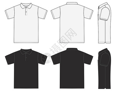 Polo 衫短袖的矢量模板插图球衣运动平纹白色袖子小样载体服饰衬衫黑色背景图片