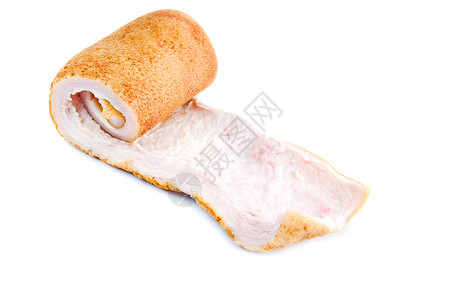 猪肚子是白种背景的饮食营养腹部烧烤牛扒熏肉食物鱼片摄影作品背景图片