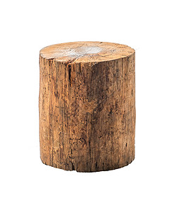 孤立的粗木头凳子或椅子 手工制造的手工艺家具白色棕色木材工艺工匠材料雕刻树干圆形树桩背景图片