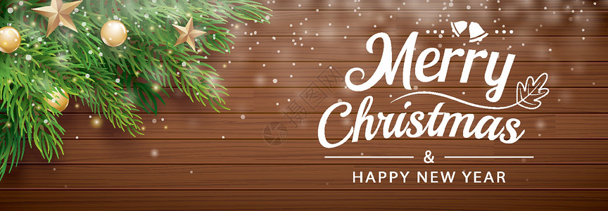 圣诞枞树与木制背景上的雪 圣诞快乐背景图片