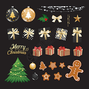 圣诞装饰物品五圣诞物品收藏套装礼品和装饰品插画