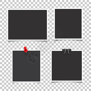 相框纸矢量相框 逼真的纸即时照片集 Te艺术框架打印边界摄影插图回忆正方形木板阴影插画