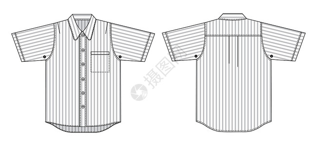短袖休闲衬衫模板它制作图案棉布套装商业按钮店铺技术绘画身体材料小样背景图片