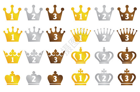 从第一名到第三名的排名皇冠图标集成功权威金子国王优胜者皇家纹章排行奢华徽章背景图片