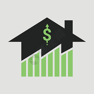 肝火旺盛房地产业务增长和房地产市场价格旺盛的象征 按价值随家庭上升和定价标志的财务图表设计 平面矢量图解 ico设计图片