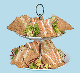 下午茶三明治美食盘子面包奢华食物派对午餐英语小吃背景图片