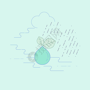 蓝色雨水自然循环可编辑描边插画