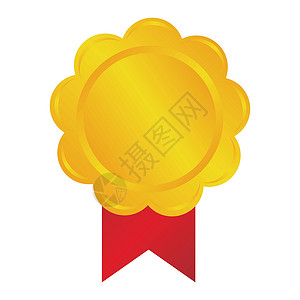 金牌图标它制作图案用户竞赛网页徽章按钮丝带红色载体金子冠军插画