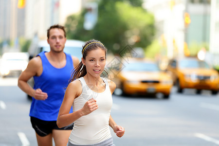 约跑策划书纽约市 NYC 跑步者  都市人跑步慢跑者女性汽车有氧运动市中心女士女孩训练街道成年人背景