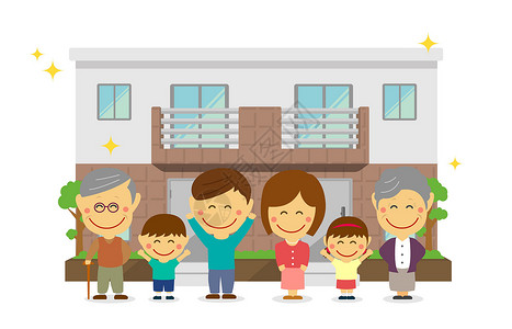 重建家园幸福的亚洲家庭和新房子 平面矢量新建的房子女儿公寓孩子双工载体妻子插图儿子住宅财产插画