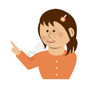 年轻的亚洲女人指着它制作图案的东西手势网页演示微笑信息女孩学校插图白色设计背景图片