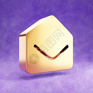 金色紫色邮件图标 紫色天鹅绒背景上孤立的金色光泽邮件符号收件箱金子社会邮政插图电子邮件橙子抛光3d光泽度背景