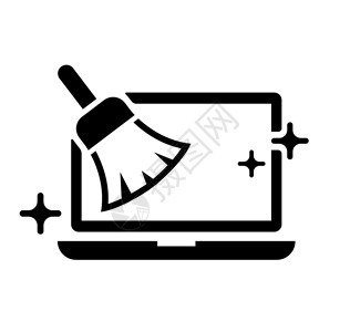 PC端界面PC 笔记本电脑清洁与扫帚除尘器矢量图标它制作图案设计图片