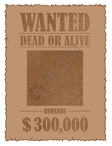 Grunged 通缉纸模板矢量图 美国老西部框架牛仔荒野报酬刑事空间载体猎人海报团伙插画