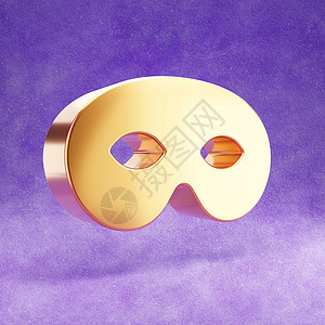 遮罩图标 紫外线天鹅绒背景上孤立的金光蒙面符号背景图片