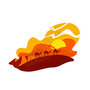 迪拜骆驼2D 矢量网络横幅 海报信息图表骆驼艺术生态沙漠野生动物大篷车气候日落插画
