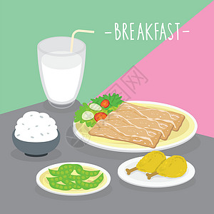 水煮猪肉食物餐早餐乳制品吃喝菜单餐厅 Vecto面包健康养分粮食盘子午餐图表油炸美食营养设计图片