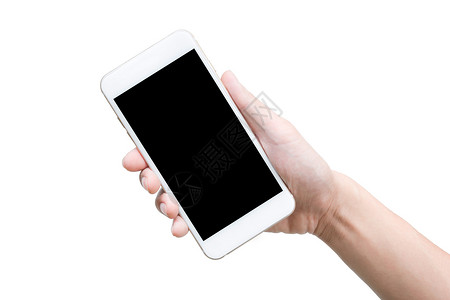 手持智能手机 孤立在白色背景背景图片