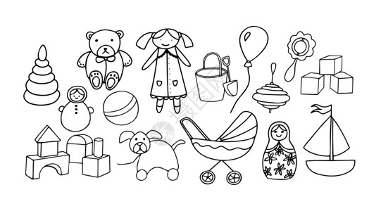 2岁宝宝1 2娃娃乐趣内衬插图拨浪鼓玩具女儿收藏涂鸦气球插画
