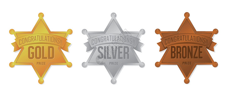 GoldSilverBronze金银铜成功奖牌竞赛冠军胜利星星插图青铜警察权威背景图片