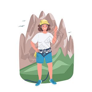 40岁女性女性登山者平板彩色矢量详细字符设计图片