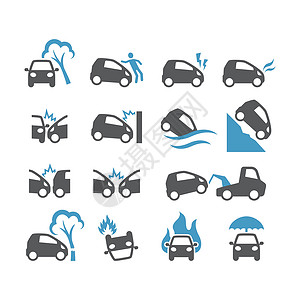 牵引车汽车事故 保险黑色向量图标插画