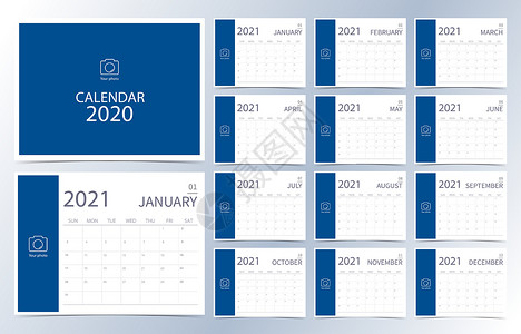 2020年度账单2020年商业日历 Dark蓝色月度日历可以使用插画