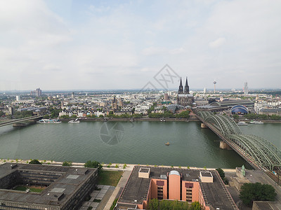 Koeln 空中视图城市大教堂景观建筑鸟瞰图地标教会建筑学主场社论背景图片