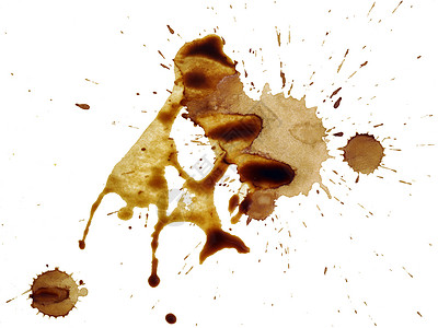 弄脏的咖啡喷涌而出 切开和隔离刷子喷涂斑点风化艺术白色液体墨水苦恼棕色背景