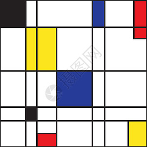 安德内斯蒙德里安无缝模式 包豪斯抽象检查蓝色 红色 黄色和黑色的几何风格背景 炫彩矢量图 马赛克仿真插画