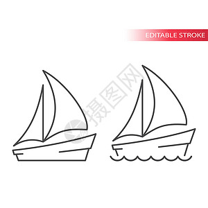 船或游艇细线矢量 ico海洋帆船血管运输海浪中风背景图片