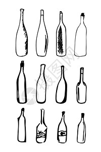 酒精画手画的涂鸦瓶装 轮廓草图 矢量透明装饰卡片打印酒精酒吧海报艺术绘画高脚杯传单设计图片