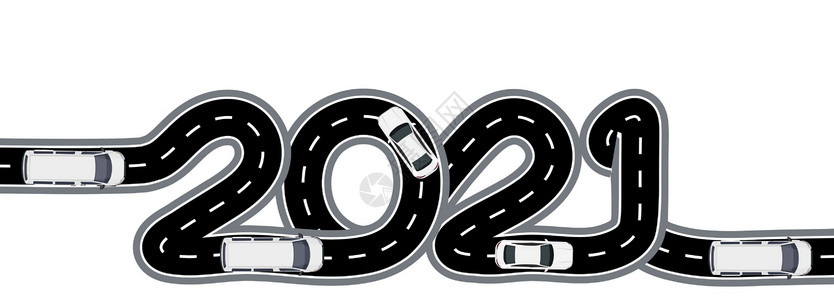 1号公路2021年新年 有标记的公路以文字形式作为标志 汽车交通 单独插图插画
