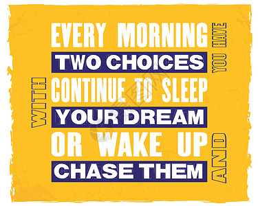 我有个梦关于你每天早上你都有两种选择 继续与你的梦睡 或者醒来后追逐他们 你都会被激起激励的灵感和文字引用框架动机生活黄色工作刻字标题墙纸打印插画