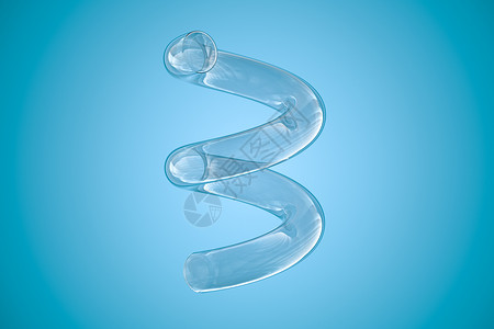 透明弹簧素材蓝色背景的清空玻璃弹簧管 3D翻接原理图管子螺旋化学渲染卡通片实验室灵活性粒子生物学背景