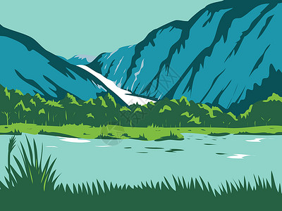 新西兰南岛自然风景福克斯冰川和弗朗茨·约瑟夫冰川插画