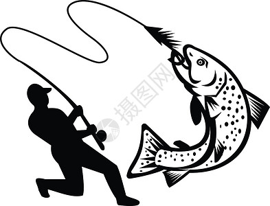 溪鱼黑色和白色的渔业工人插画