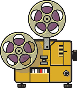 老式摄影机旧电影电影放映器 Retro 全彩色插画