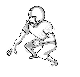 美国足球运动员卡通黑白的美国足球运动员网点画线墨水手工头盔手绘烤架进攻插图漫画背景图片