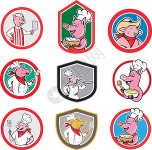 猪工人图标 Mascot 刻画集背景图片