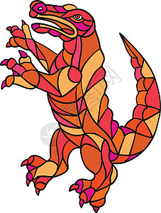 手臂蜥蜴Mosaic 的鳄形紫色插图蜥蜴三角形多面体爬虫鳄鱼测量三角多边形折纸插画