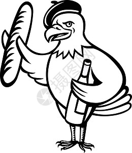 美国鹰贝雷帽卡通面包插图吉祥物草图漫画手绘画线帽子手工白头鹰背景图片