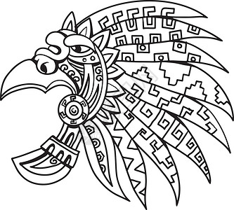 公鸡素材涂色Aztec 羽毛黑白绘画设计图片